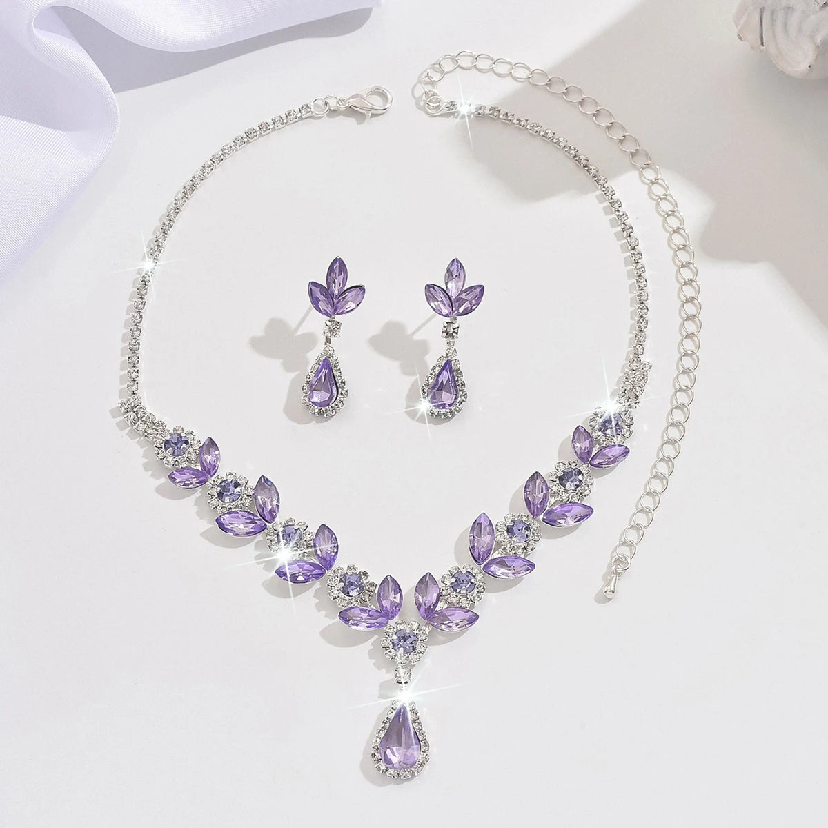 Elegant Gemstone Teardrop Jewelry Set – Necklace & Earrings for Women