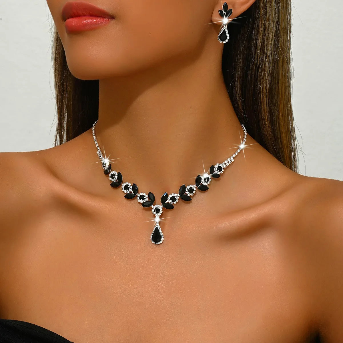 Elegant Gemstone Teardrop Jewelry Set – Necklace & Earrings for Women