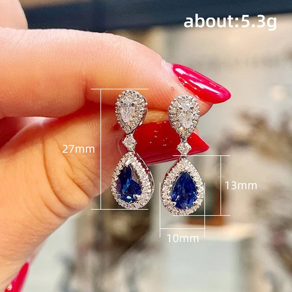 Luxury Sapphire & Diamond Drop Earrings – Teardrop Elegance
