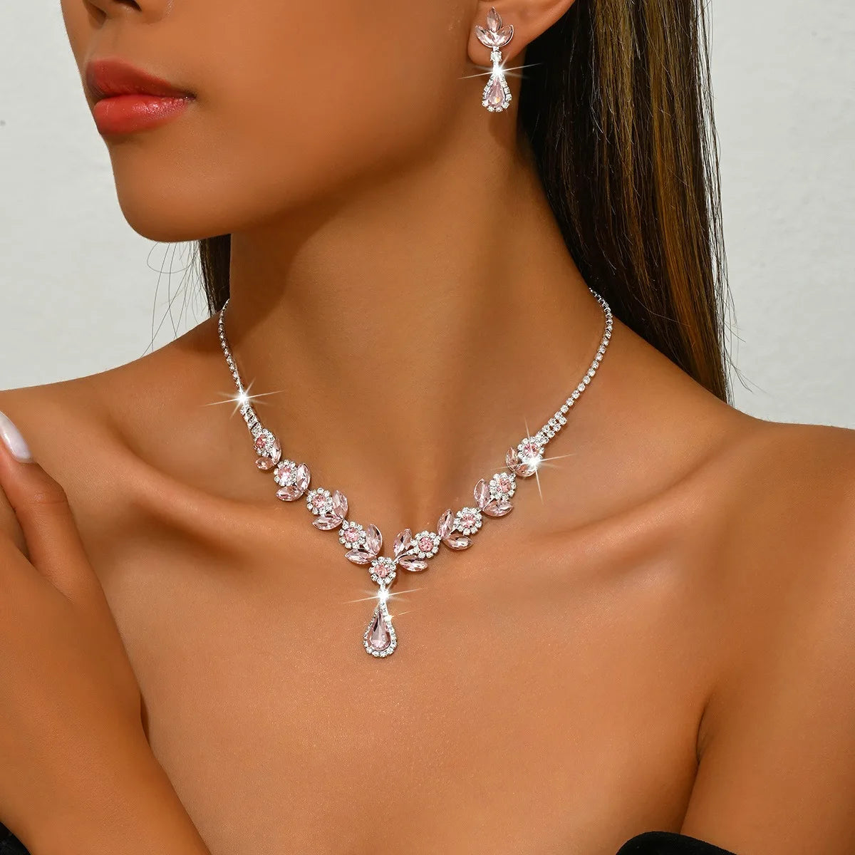 Elegant Gemstone Teardrop Jewelry Set – Necklace & Earrings for Women