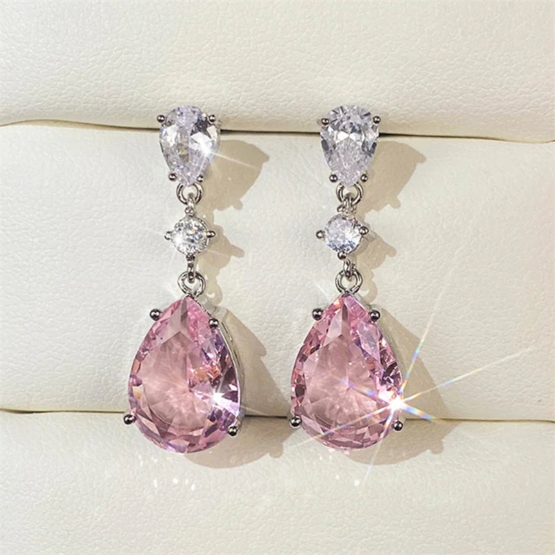 Pink Crystal Teardrop Earrings – Elegant Dangle Earrings for Wedding, Party or Anniversary
