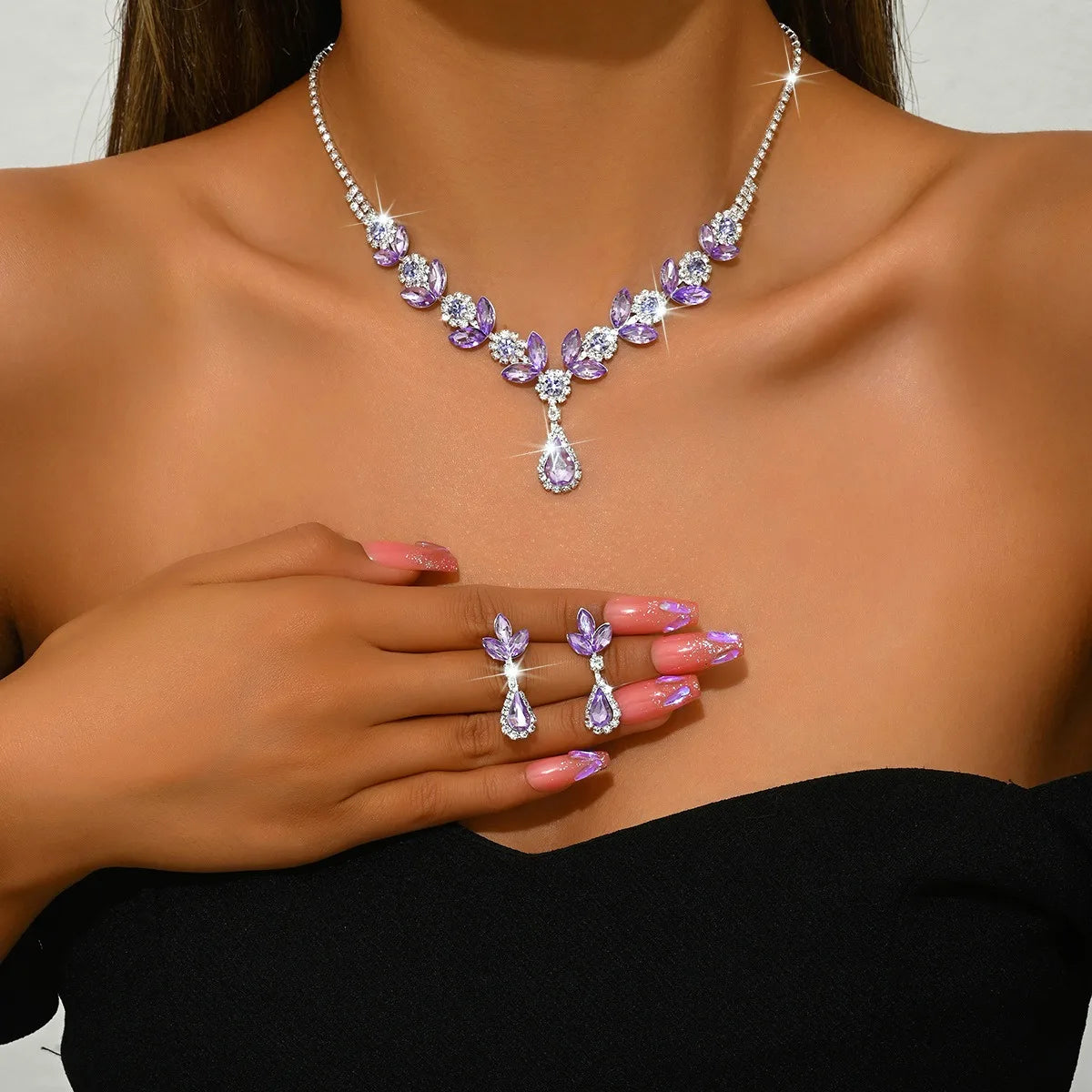 Elegant Gemstone Teardrop Jewelry Set – Necklace & Earrings for Women