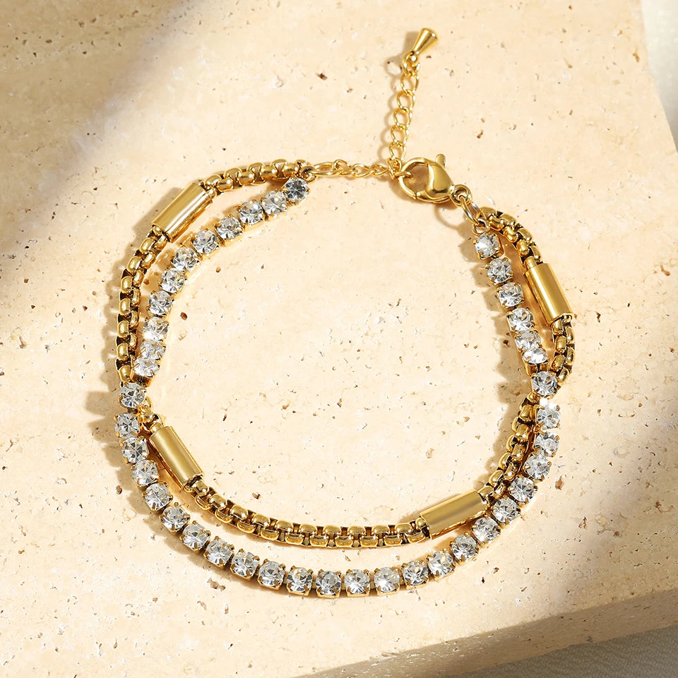 Gold Bracelet Set – Elegant Crystal & Floral Design