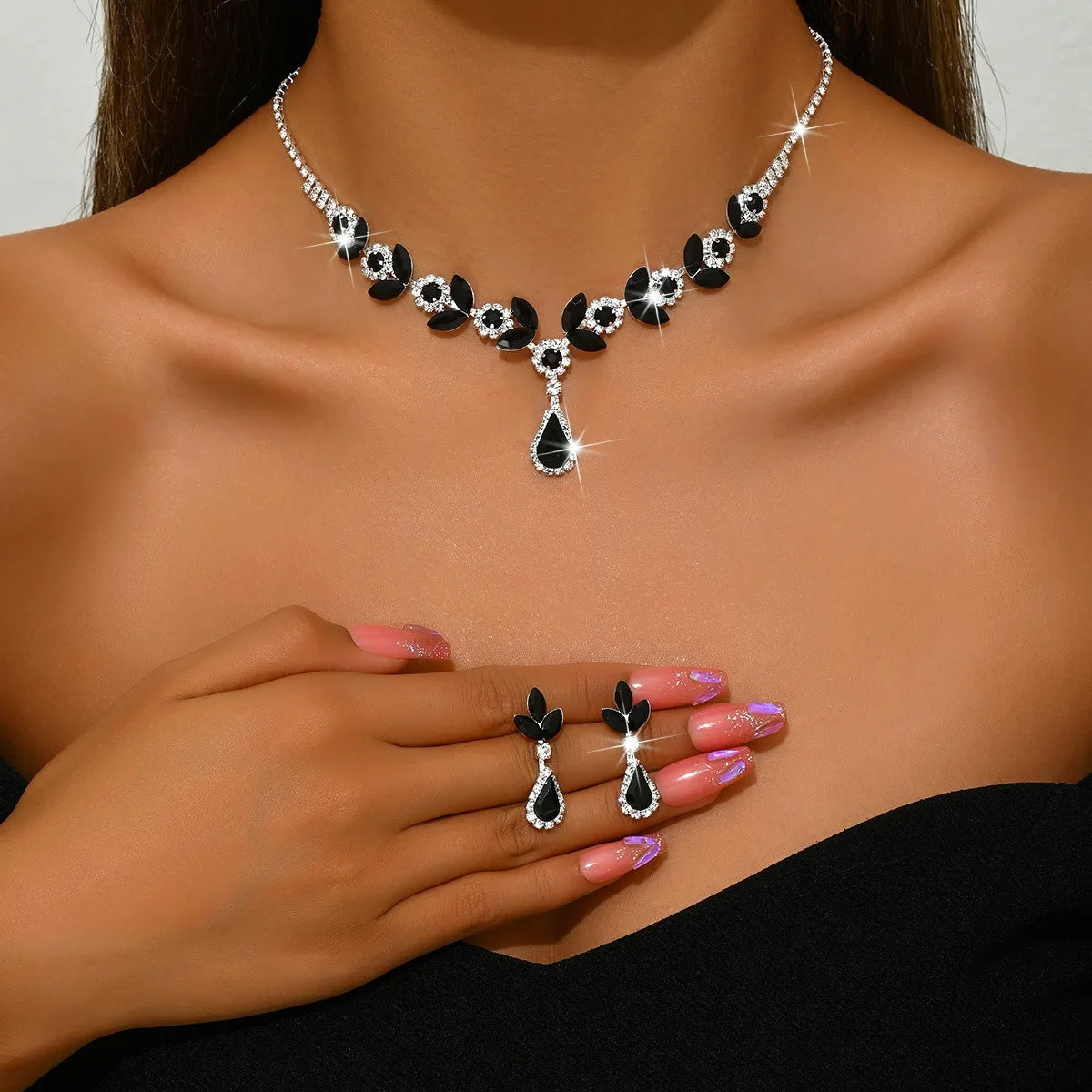 Elegant Gemstone Teardrop Jewelry Set – Necklace & Earrings for Women