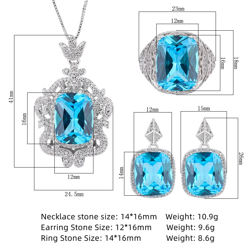 💙 Parure Impériale Saphir Bleu - Necklace, Ring & Earrings Éclat Prestige