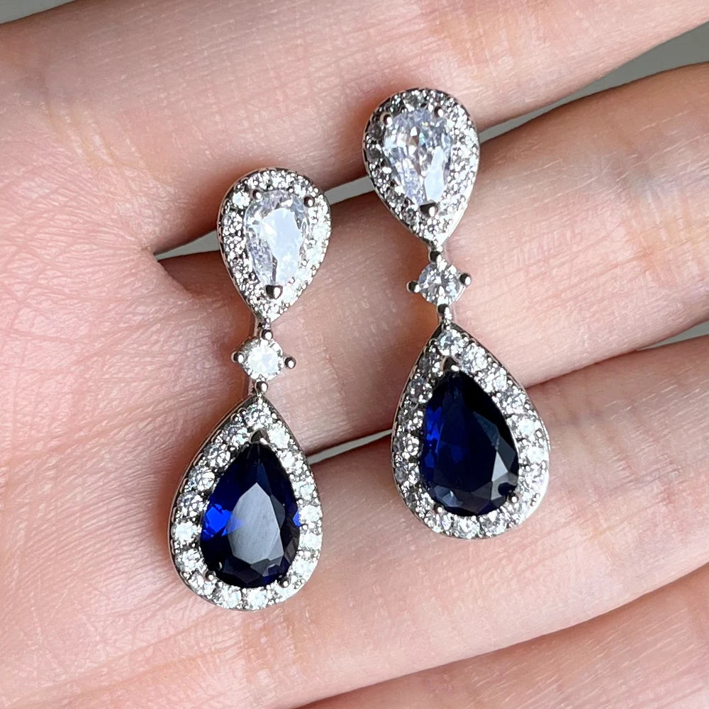 Luxury Sapphire & Diamond Drop Earrings – Teardrop Elegance