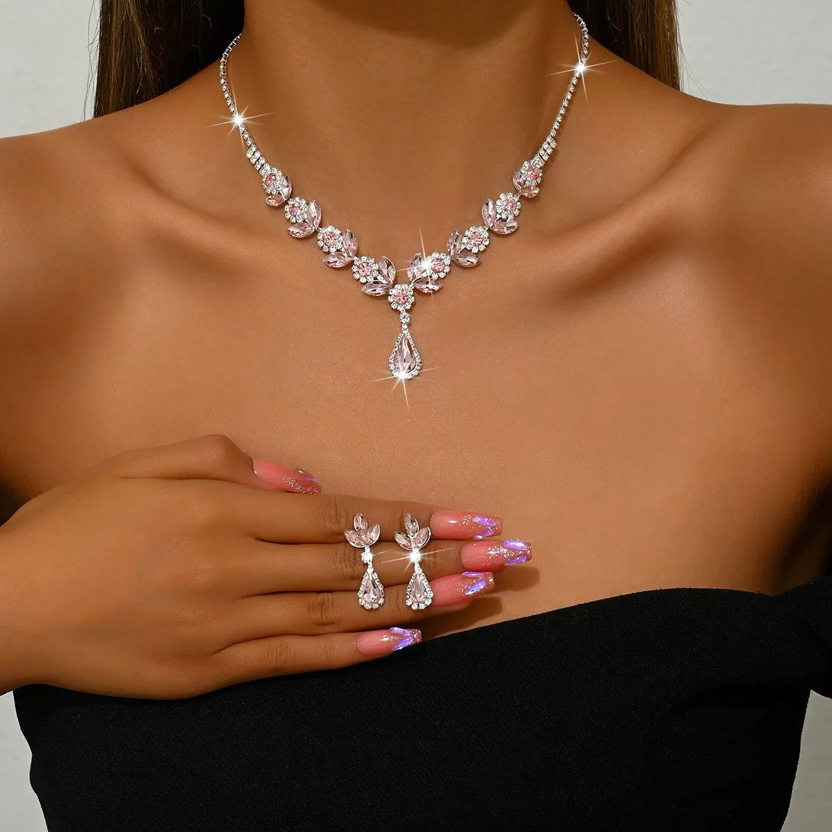 Elegant Gemstone Teardrop Jewelry Set – Necklace & Earrings for Women