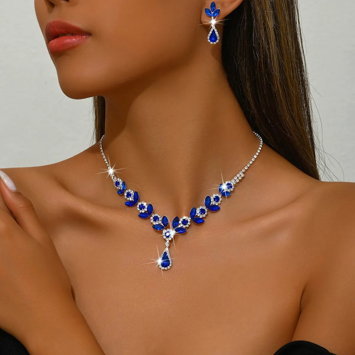 Elegant Gemstone Teardrop Jewelry Set – Necklace & Earrings for Women