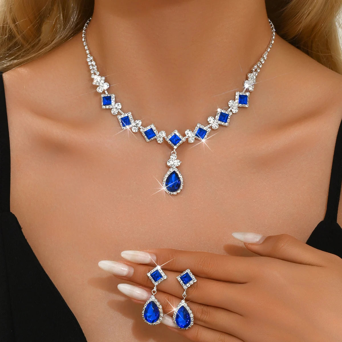 💎 Élégance Impériale Necklace and Earrings - Ruby Red & Zircon Crystal