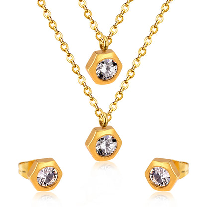 Hexagonal Gold Women's Set - Necklace & Earrings Crystal | Stainless Steel Gilded