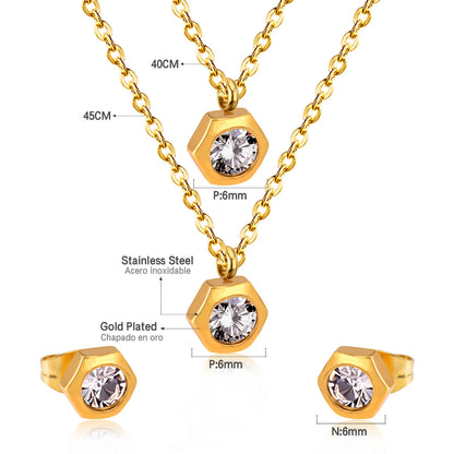 Hexagonal Gold Women's Set - Necklace & Earrings Crystal | Stainless Steel Gilded