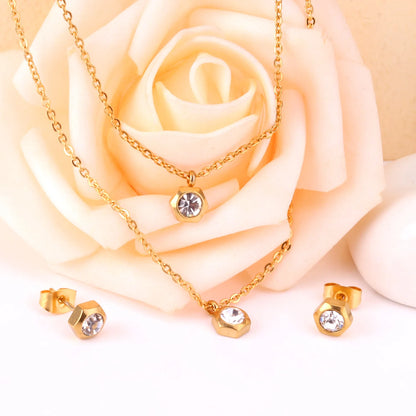 Hexagonal Gold Women's Set - Necklace & Earrings Crystal | Stainless Steel Gilded