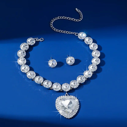 Luxury Fuchsia Geometric Jewelry Set – Rhinestone Necklace & Earrings for Women | Party & Wedding