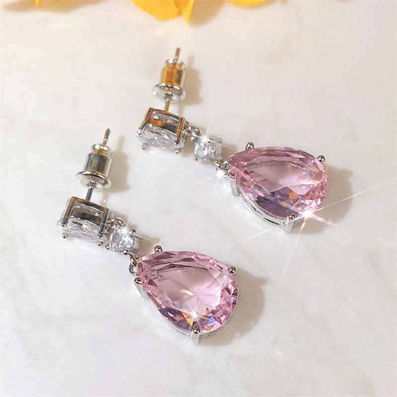 Pink Crystal Teardrop Earrings – Elegant Dangle Earrings for Wedding, Party or Anniversary