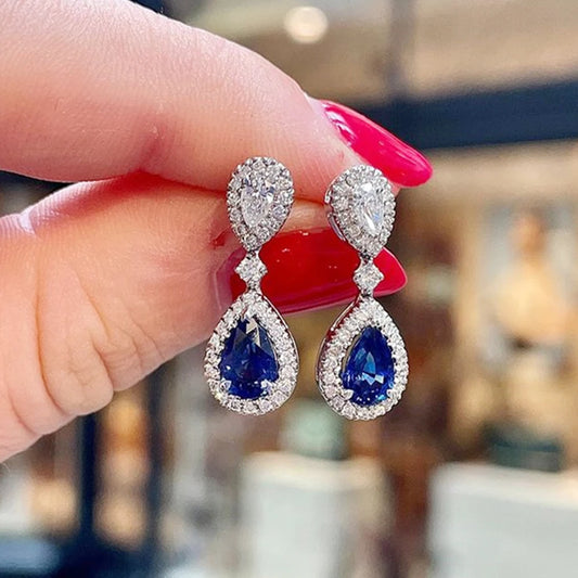 Luxury Sapphire & Diamond Drop Earrings – Teardrop Elegance