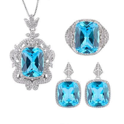 💙 Parure Impériale Saphir Bleu - Necklace, Ring & Earrings Éclat Prestige