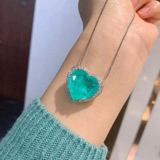 Paraiba Emerald Heart Crystal Pendant – Romantic Necklace for Women