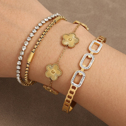 Gold Bracelet Set – Elegant Crystal & Floral Design