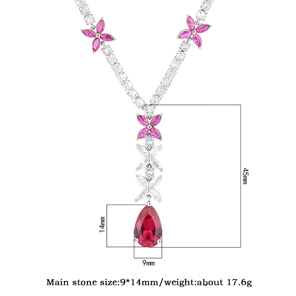 Sparkling 9*14MM Ruby Gemstone Pendant Necklace for Women Luxury High Carbon Diamond Cocktail Party Fine Jewelry Birthday Gift