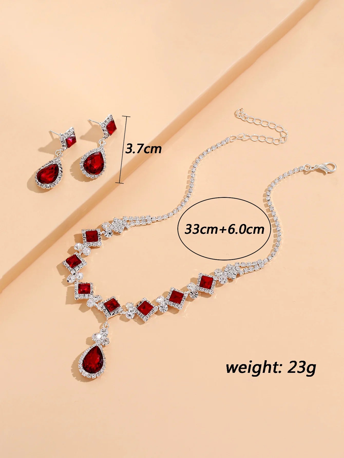 💎 Élégance Impériale Necklace and Earrings - Ruby Red & Zircon Crystal