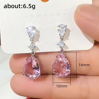 Pink Crystal Teardrop Earrings – Elegant Dangle Earrings for Wedding, Party or Anniversary