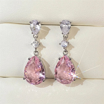 Pink Crystal Teardrop Earrings – Elegant Dangle Earrings for Wedding, Party or Anniversary