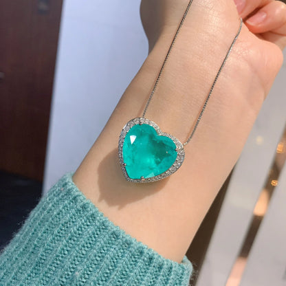 Paraiba Emerald Heart Crystal Pendant – Romantic Necklace for Women