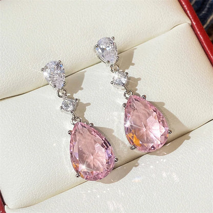 Pink Crystal Teardrop Earrings – Elegant Dangle Earrings for Wedding, Party or Anniversary