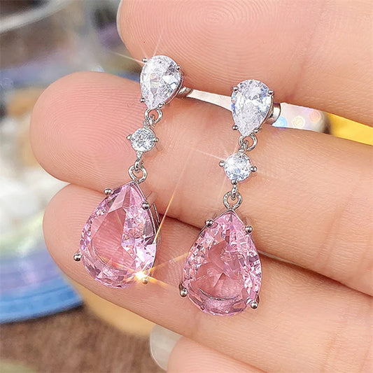 Pink Crystal Teardrop Earrings – Elegant Dangle Earrings for Wedding, Party or Anniversary