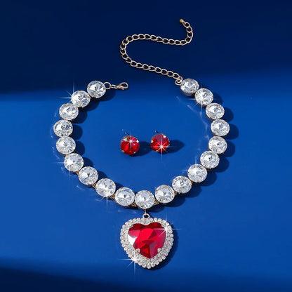 Luxury Fuchsia Geometric Jewelry Set – Rhinestone Necklace & Earrings for Women | Party & Wedding
