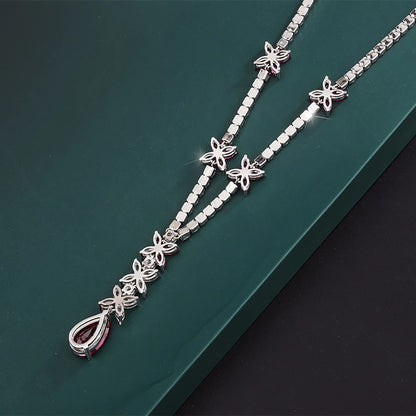 Sparkling 9*14MM Ruby Gemstone Pendant Necklace for Women Luxury High Carbon Diamond Cocktail Party Fine Jewelry Birthday Gift