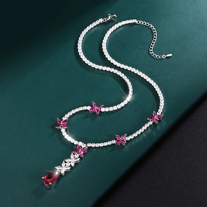 Sparkling 9*14MM Ruby Gemstone Pendant Necklace for Women Luxury High Carbon Diamond Cocktail Party Fine Jewelry Birthday Gift
