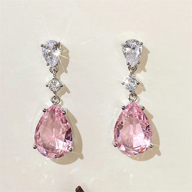 Pink Crystal Teardrop Earrings – Elegant Dangle Earrings for Wedding, Party or Anniversary