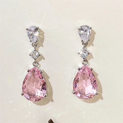 Pink Crystal Teardrop Earrings – Elegant Dangle Earrings for Wedding, Party or Anniversary