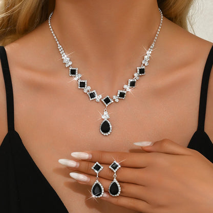 💎 Élégance Impériale Necklace and Earrings - Ruby Red & Zircon Crystal