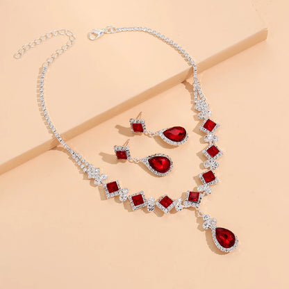 💎 Élégance Impériale Necklace and Earrings - Ruby Red & Zircon Crystal