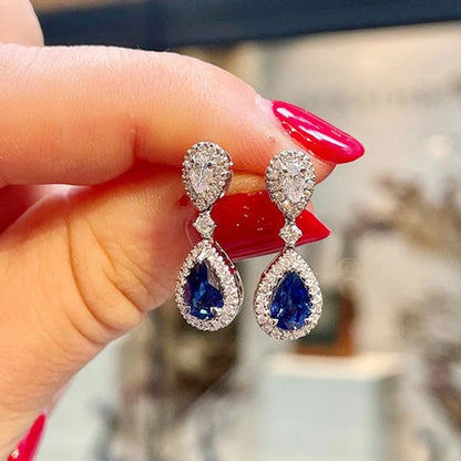 Luxury Sapphire & Diamond Drop Earrings – Teardrop Elegance