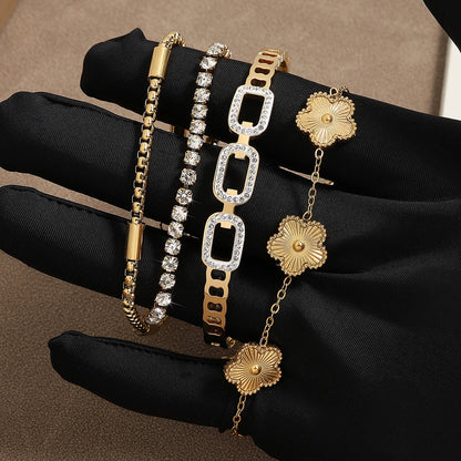 Gold Bracelet Set – Elegant Crystal & Floral Design