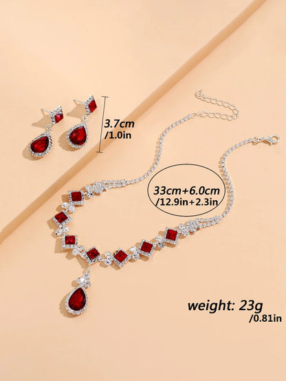 💎 Élégance Impériale Necklace and Earrings - Ruby Red & Zircon Crystal