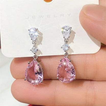 Pink Crystal Teardrop Earrings – Elegant Dangle Earrings for Wedding, Party or Anniversary