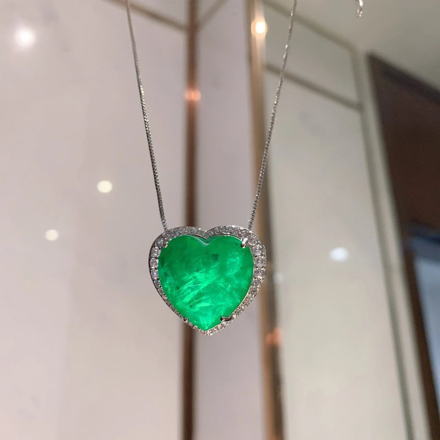 Paraiba Emerald Heart Crystal Pendant – Romantic Necklace for Women